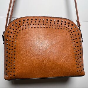 Sam & Hadley Brown Studded Crossbody Bag Faux Leather Boho Zip